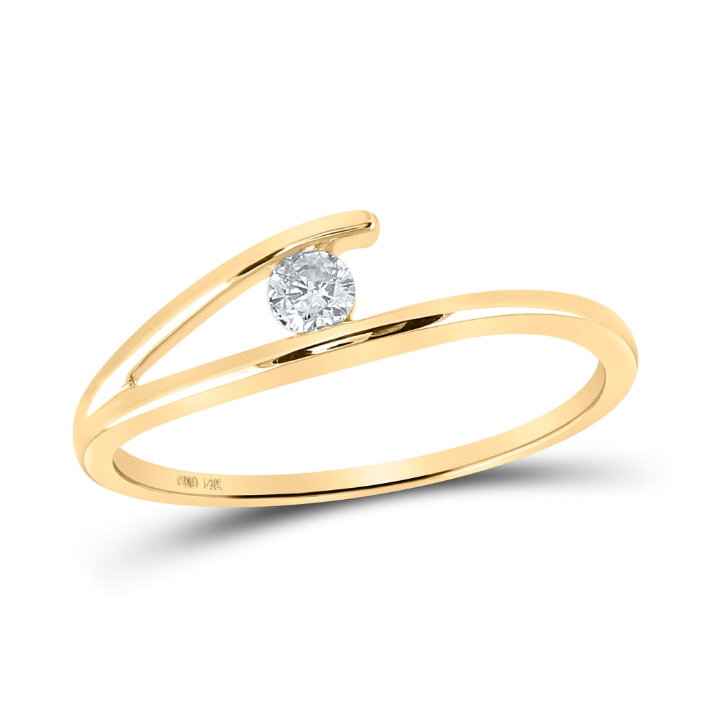 14K Yellow Gold Womens Round Diamond Solitaire Promise Ring 1/10 Cttw, Womens Size: 5-10