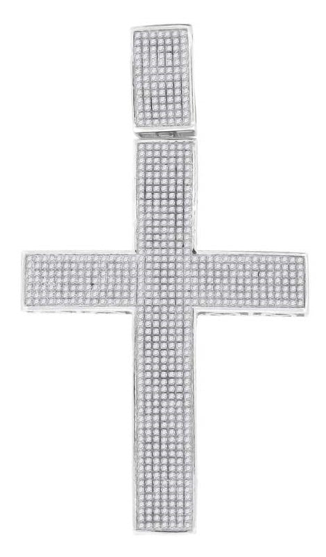 Sterling Silver 2  1/4ctw M-pave Dia Cross Mens Charm