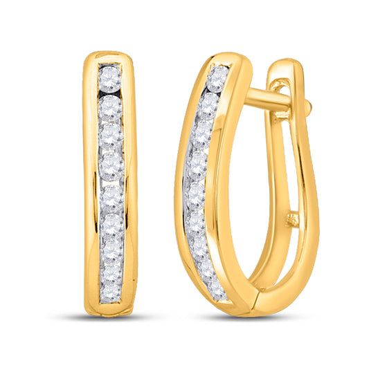 14K Yellow Gold Womens Round Diamond Milgrain Hoop Earrings 1/4 Cttw