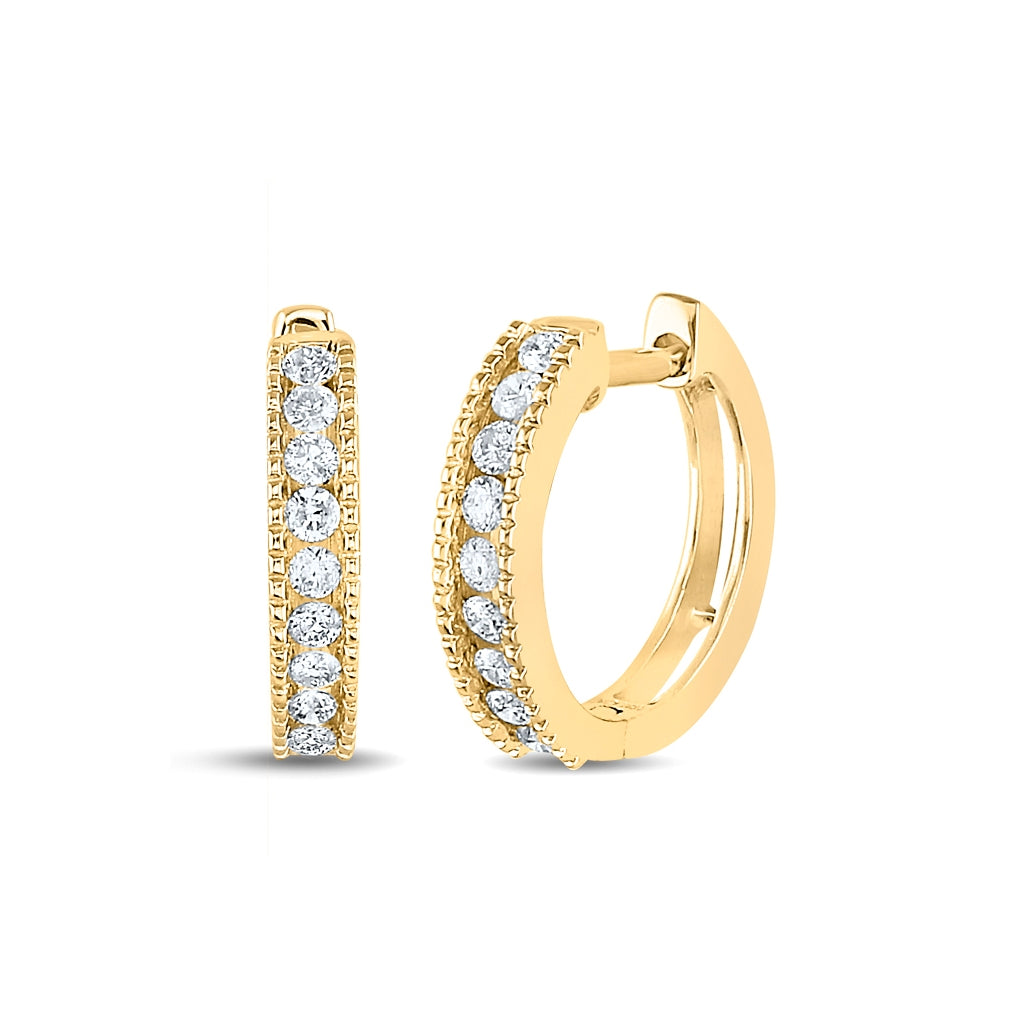 14K Yellow Gold Womens Round Diamond Hoop Earrings 1/4 Cttw, Length: 0.53 In, Width: 0.57 In