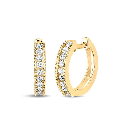 14K Yellow Gold Womens Round Diamond Hoop Earrings 1/4 Cttw, Length: 0.53 In, Width: 0.57 In