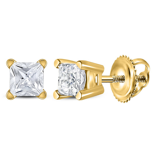 14K Yellow Gold Unisex Princess Diamond Solitaire Stud Earrings 3/8 Cttw