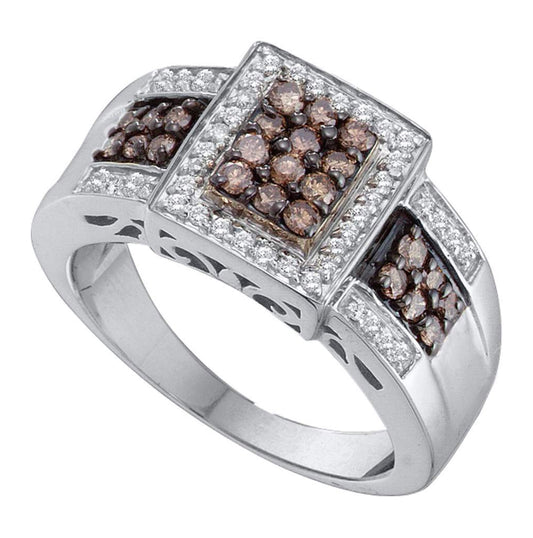 14K White Gold Womens Round Brown Diamond Cluster Ring 5/8 Cttw, Womens Size: 5-10