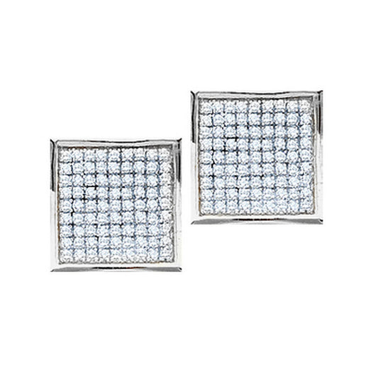 14K Yellow Or White Gold Womens Round Pave-set Diamond Square Cluster Earrings 7/8 Cttw