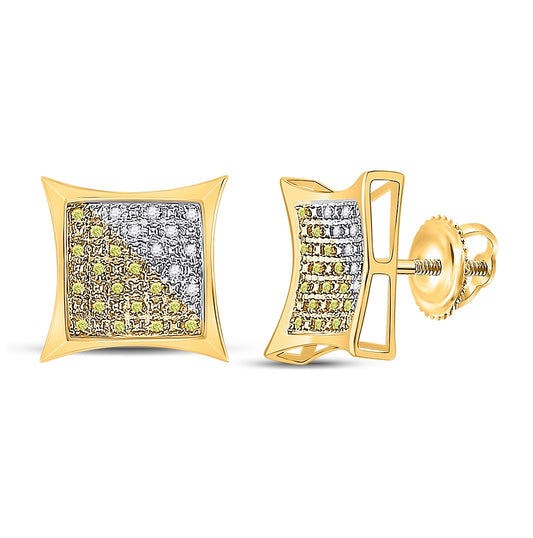 Yellow-tone Sterling Silver Mens Round Diamond Square Earrings 1/6 Cttw