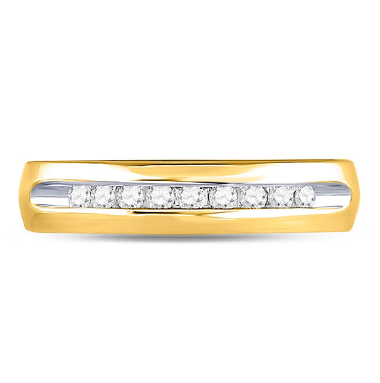 14K Yellow Gold Mens Round Diamond Single-row Channel-set Wedding Band Ring 1/4 Cttw, Mens Size: 7-13