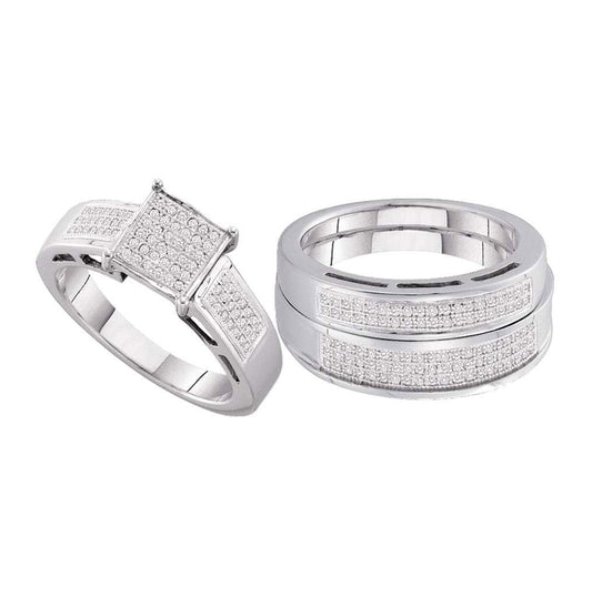 Sterling Silver His Hers Round Diamond Square Matching Wedding Set 5/8 Cttw, Womens Size: 5-10, Mens Size: 7-13