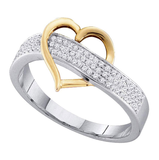 Two-tone Sterling Silver Womens Round Diamond Heart Ring 1/6 Cttw, Womens Size: 5-10