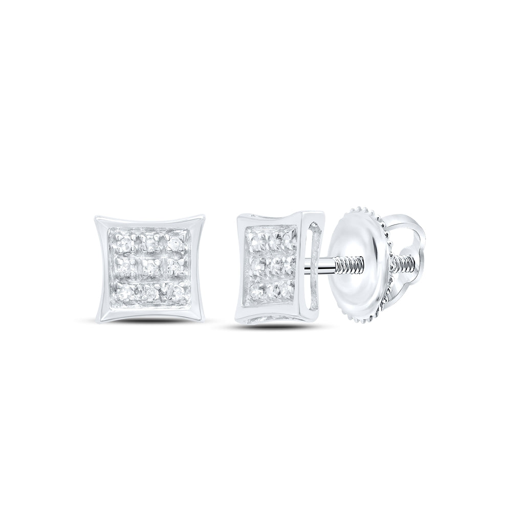 Sterling Silver Unisex Round Diamond Kite Cluster Stud Earrings 1/20ctw