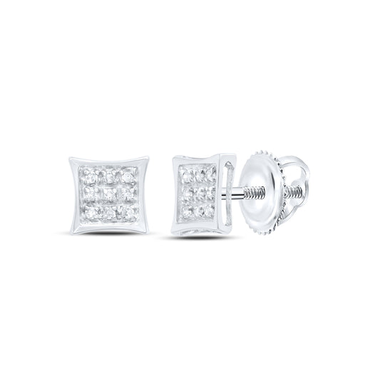 Sterling Silver Unisex Round Diamond Kite Cluster Stud Earrings 1/20ctw