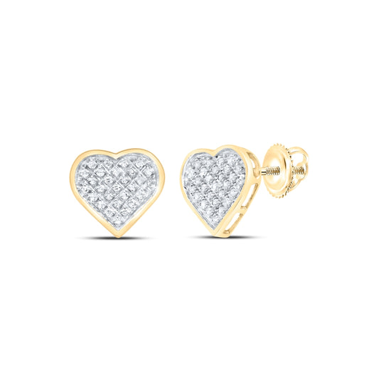 Yellow-tone Sterling Silver Womens Round Diamond Heart Earrings 1/6 Cttw, Length: 0.37 In, Width: 0.4 In