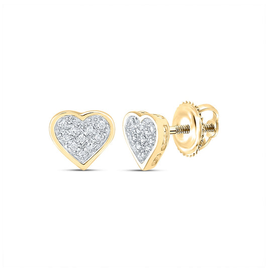 Yellow-tone Sterling Silver Womens Round Diamond Heart Earrings 1/20 Cttw, Length: 0.22 In, Width: 0.26 In