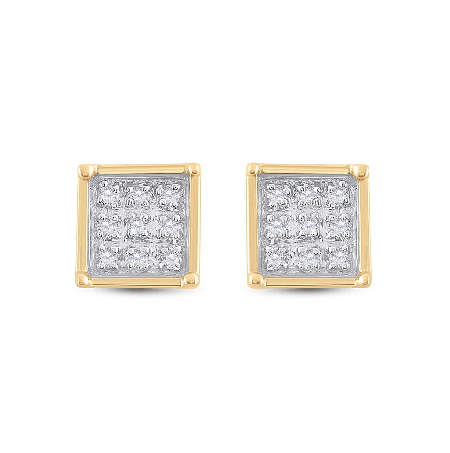 Yellow-tone Sterling Silver Womens Round Diamond Square Earrings 1/20ctw