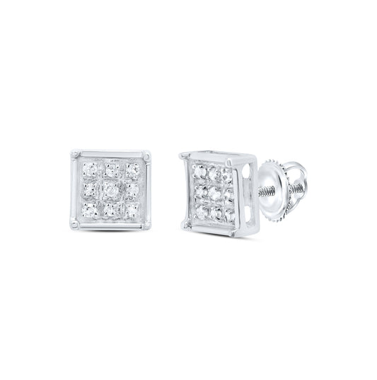 Sterling Silver Women's Round Dia. Square Earrings 1/20ctw