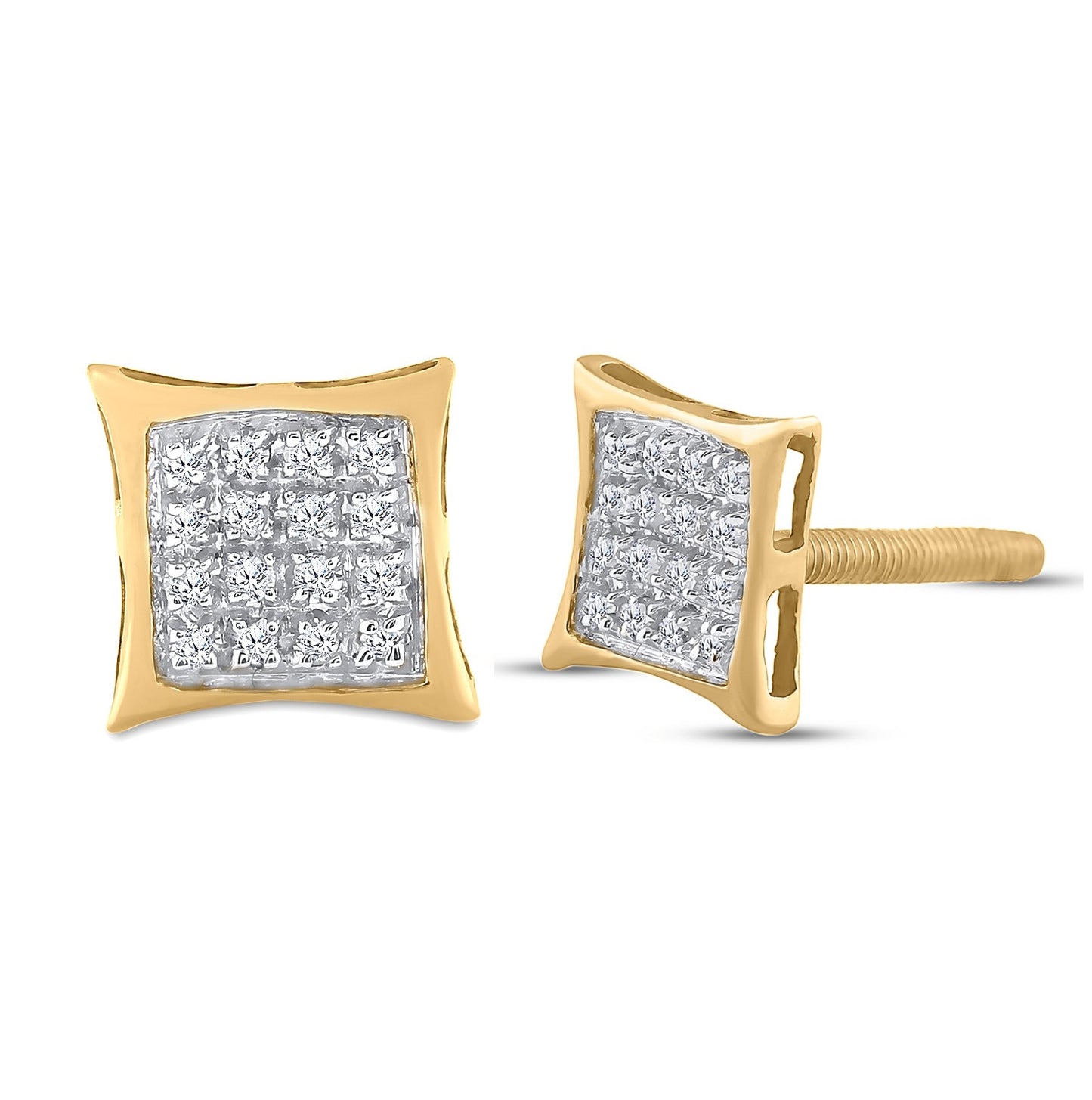 Yellow-tone Sterling Silver Womens Round Diamond Square Kite Earrings 1/10 Cttw, Length: 0.26 In, Width: 0.26 In