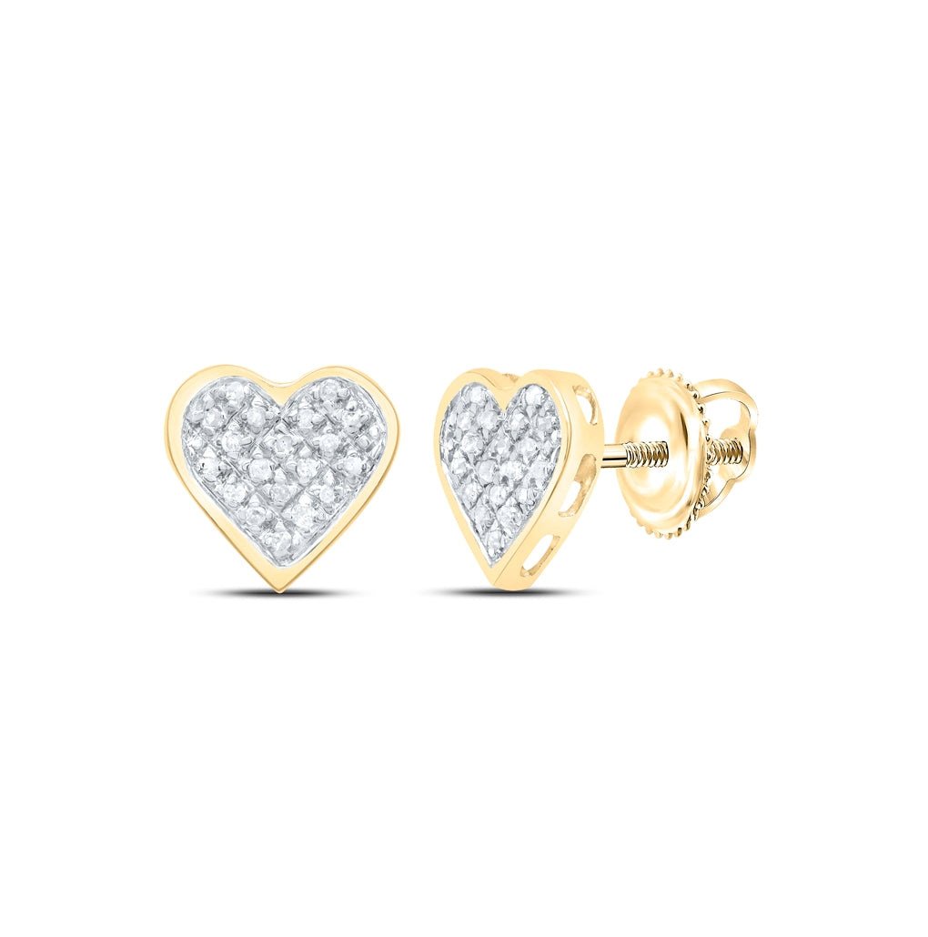 Yellow-tone Sterling Silver Womens Round Diamond Heart Earrings 1/10 Cttw