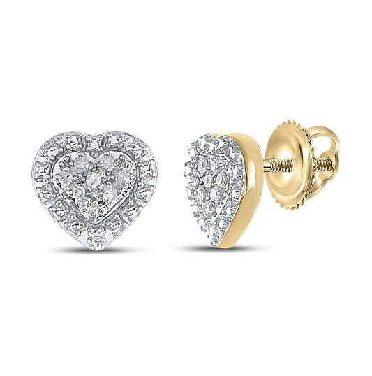 Yellow-tone Sterling Silver Womens Round Diamond Heart Cluster Stud Earrings 1/20 Cttw, Length: 0.28 In, Width: 0.29 In