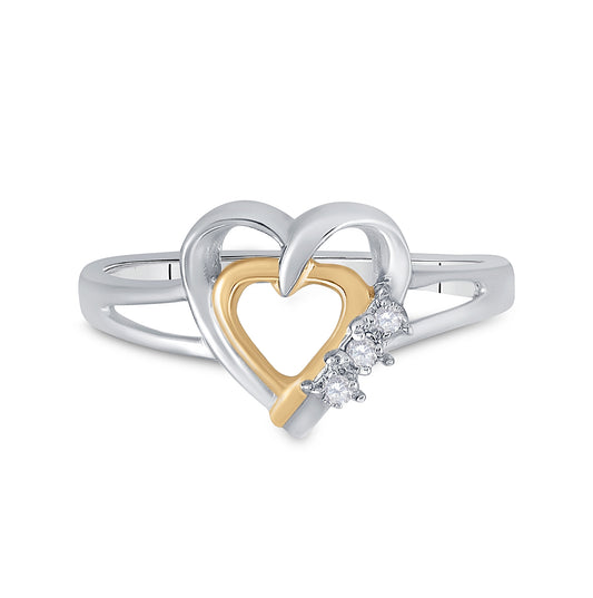 Two-tone Sterling Silver Womens Round Diamond Heart Ring .03 Cttw, Womens Size: 5-10