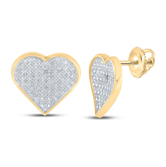 Yellow-tone Sterling 1/4ct Diamond Heart Earrings