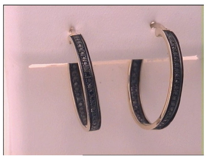 10kt Yellow Gold Womens Color Enhanced Black Diamond Hoop Earrings 1/4 Cttw