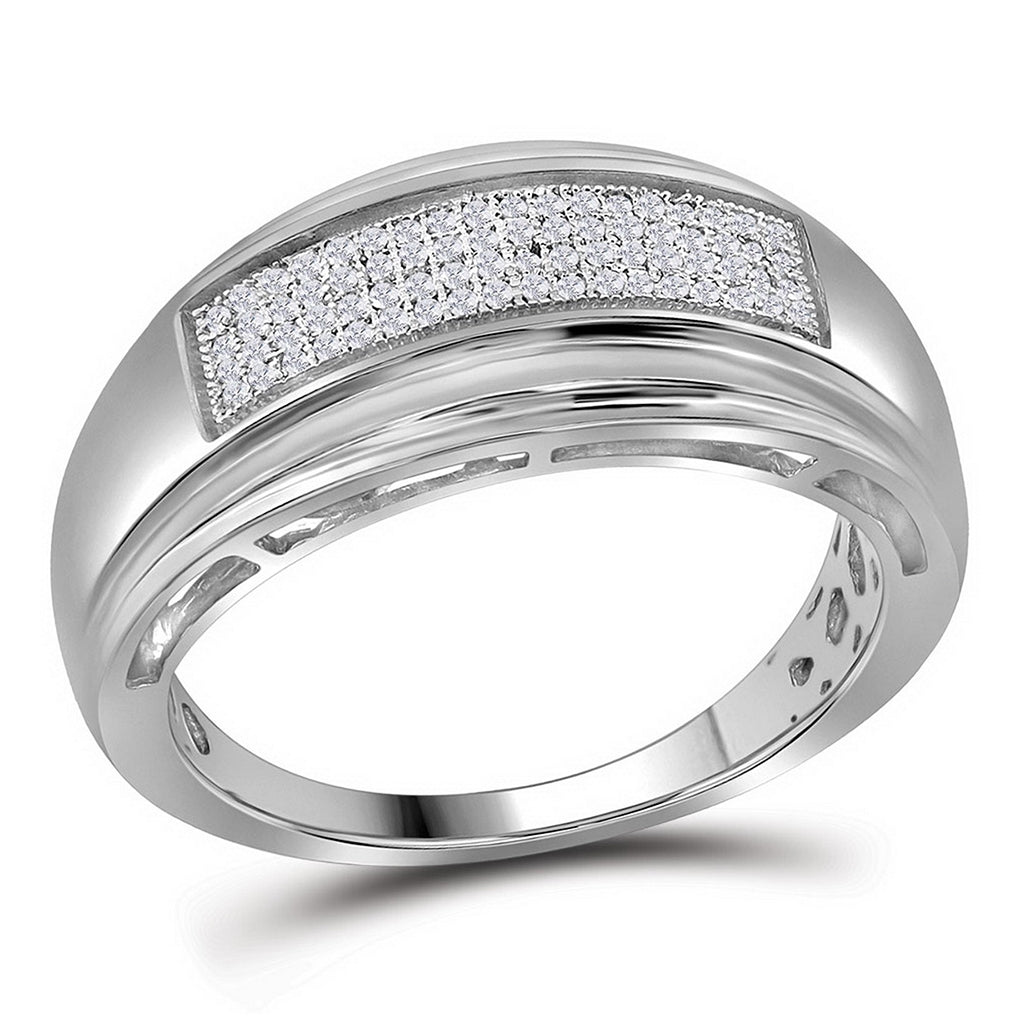 Sterling Silver Mens Round Diamond Wedding Pave Band Ring 1/5 Cttw, Mens Size: 7-13