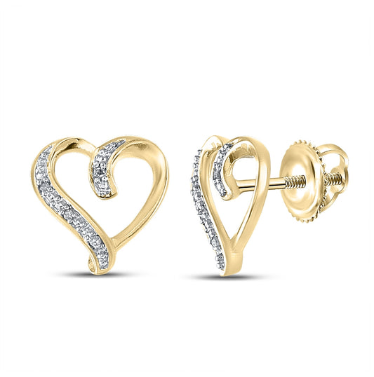 Yellow-tone Sterling Silver Womens Round Diamond Heart Earrings .02 Cttw, Length: 0.43 In, Width: 0.43 In