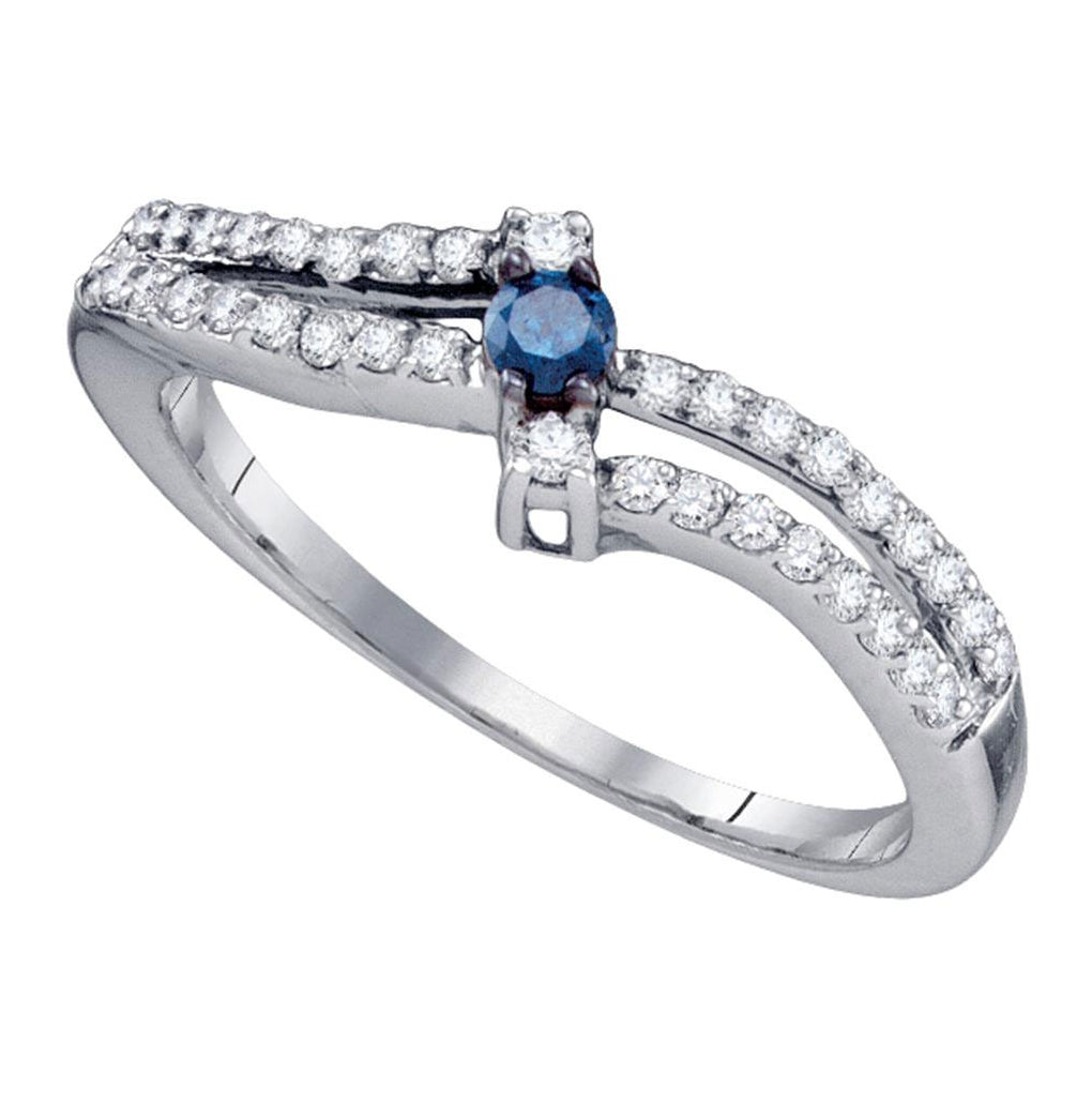 Sterling Silver Womens Round Blue Color Enhanced Diamond Solitaire Bridal Wedding Engagement Ring 1/3 Cttw