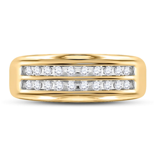 14K Yellow Or White Gold Mens Round Diamond Wedding 2-Row Band Ring 1/4 Cttw, Mens Size: 7-13