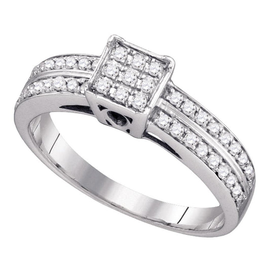 Sterling Silver Womens Round Diamond Square Cluster Bridal Wedding Engagement Ring 1/3 Cttw