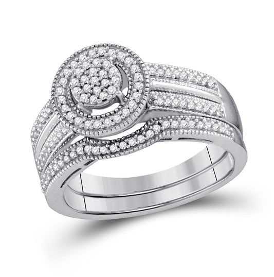 Sterling Silver Round Diamond Bridal Wedding Ring Band Set 1/3 Cttw, Womens Size: 5-10