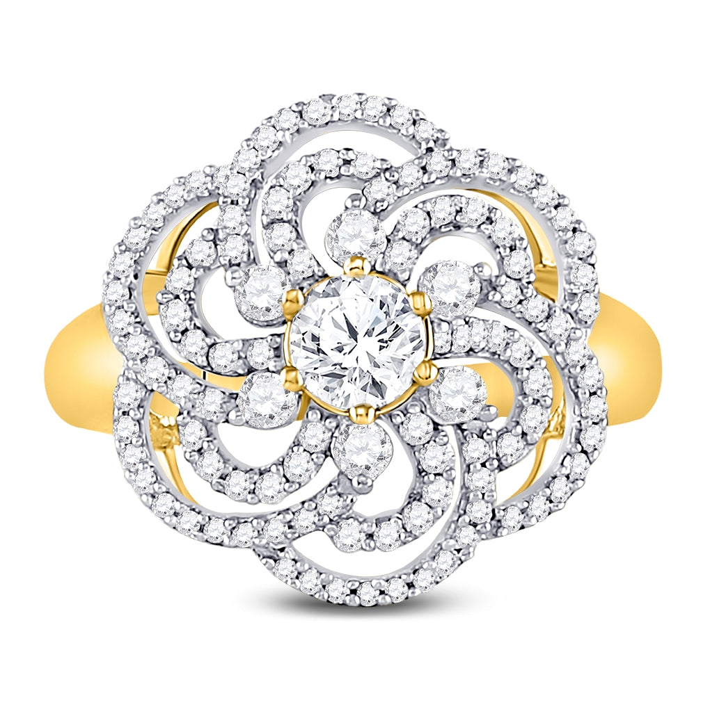 10K Yellow Gold Womens Round Diamond Flower Solitaire Fashion Ring 1 Cttw, Womens Size: 5-10