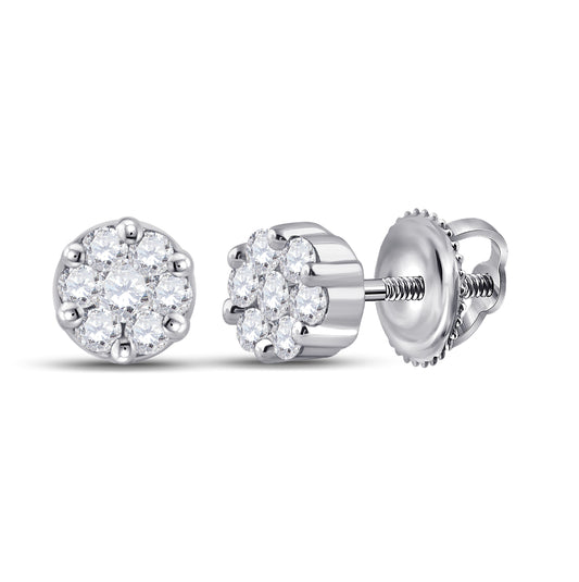 Sterling Silver Womens Round Diamond Flower Cluster Stud Earrings 1/6ctw, Length: 0.16 Inch Width: 0.16 Inch