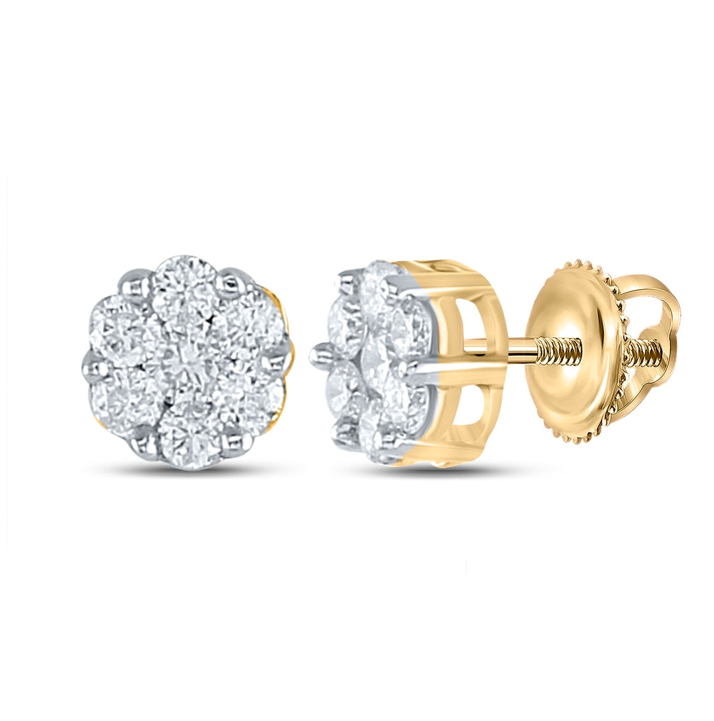 Yellow-tone Sterling Silver Womens Round Diamond Flower Cluster Earrings 1/4 Cttw, Length: 0.2 In, Width: 0.2 In