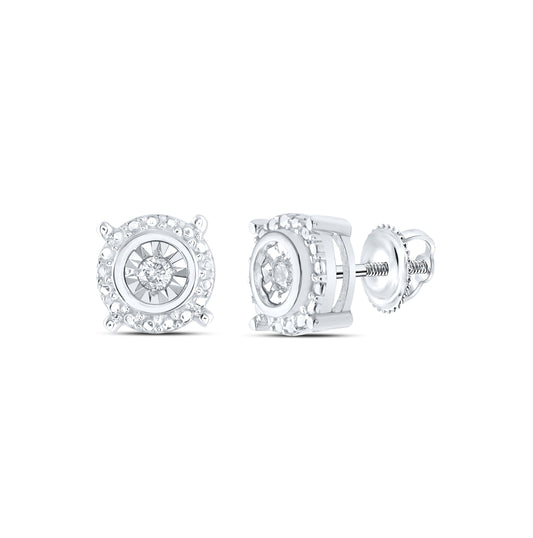 Sterling Silver Womens Round Diamond Stud Earrings 1/20ctw, Length: 0.25 Inch Width: 0.26 Inch