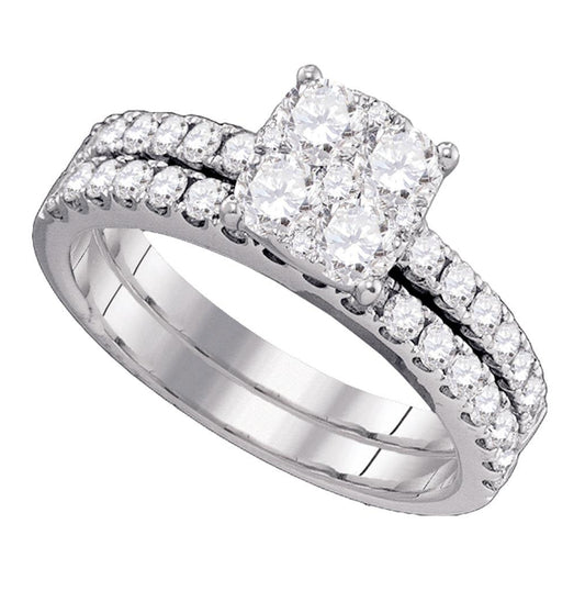 18kt White Gold 18kt White Gold Womens Round Diamond Bridal Wedding Engagement Ring Band Set 1-3/8 Cttw