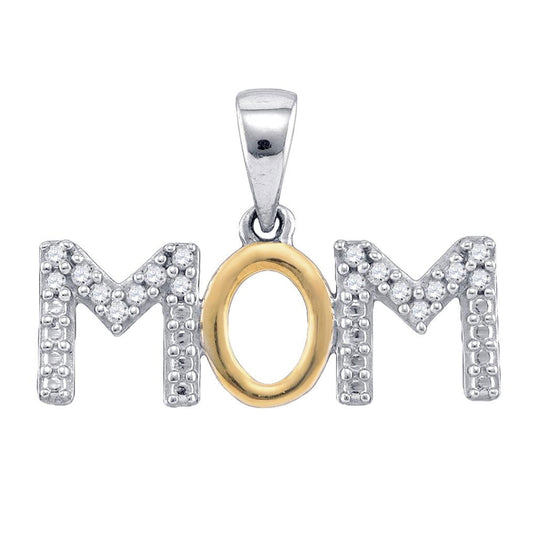 Sterling Silver White Diamond Mother Mom 2-tone Charm Pendant 1/10ctw, Length: 0.48 Inch Width: 0.78 Inch