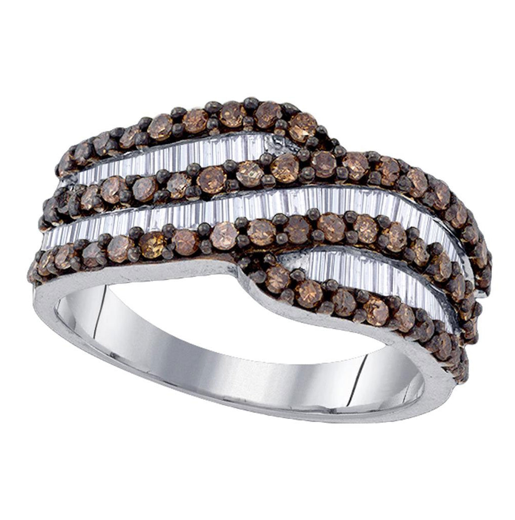 Sterling Silver Womens Round Brown Diamond Crossover Band 1-1/3 Cttw