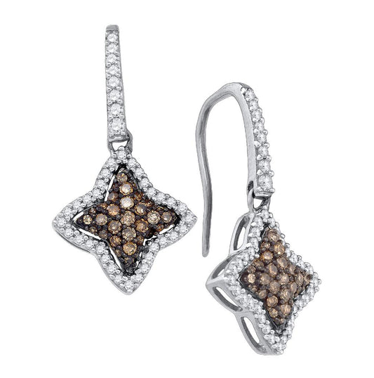 10K White Gold Womens Round Brown Diamond Star Dangle Earrings 5/8 Cttw, Length: 0.96 In, Width: 0.49 In