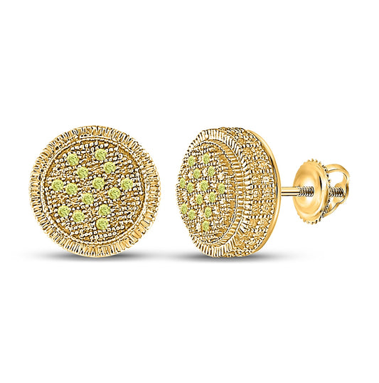 Yellow-tone Sterling Silver Round Color Enhanced Diamond Cluster Earrings 1/10 Cttw