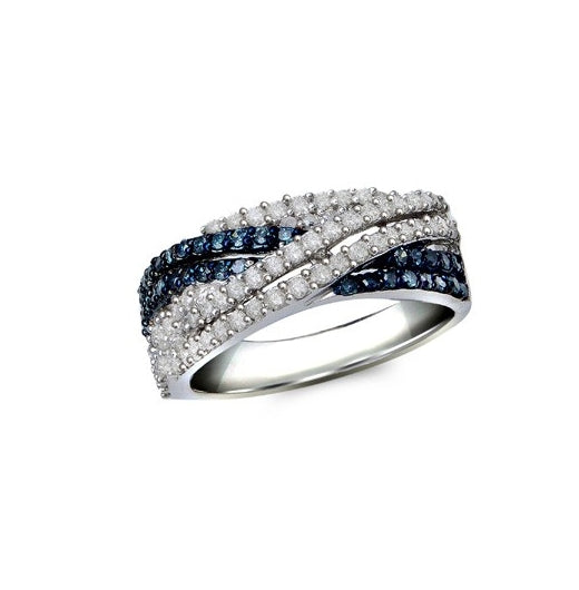 Sterling Silver Womens Color Enhanced Blue Diamond Band 7/8 Cttw