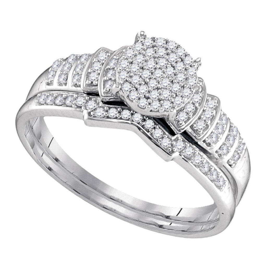 Sterling Silver Round Diamond Cluster Bridal Wedding Ring Band Set 1/4 Cttw, Womens Size: 5-10