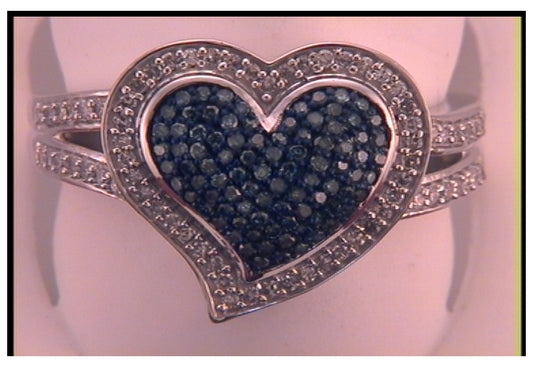 10kt White Gold Womens Color Enhanced Blue Diamond Heart Ring 1/2 Cttw