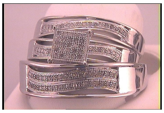 Sterling Silver 1/3ctw Diamond Micro-pave Trio Set