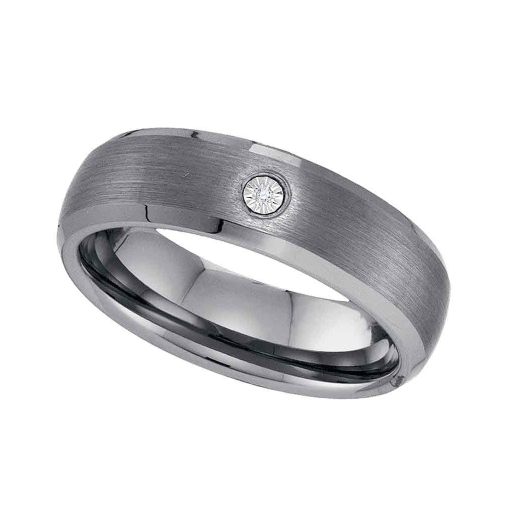 Tungsten Carbide Mens Round Diamond Solitaire Band Ring .01 Cttw Size 13.5, Mens Size: 7-13