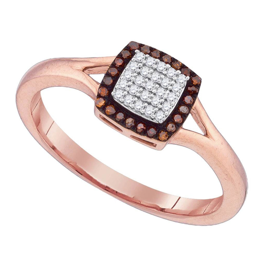 10K Rose Gold Womens Round Red Color Enhanced Diamond Square Ring 1/8 Cttw, Womens Size: 5-10