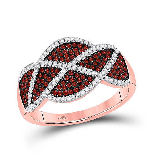 10K Rose Gold Womens Round Red Color Enhanced Diamond Segmented Fashion Ring 1/2 Cttw, Womens Size: 5-10