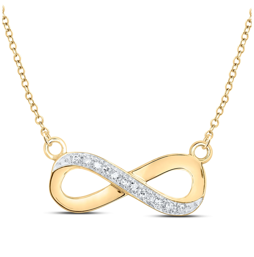 10K Yellow Gold Womens Round Diamond Infinity Necklace 1/20 Cttw, Length: 17.99 In, Width: 0.75 In