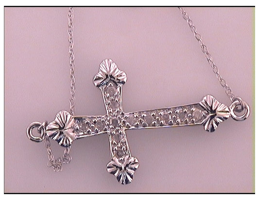 10kt White Gold Womens Diamond Cross Pendant Necklace 1/6 Cttw