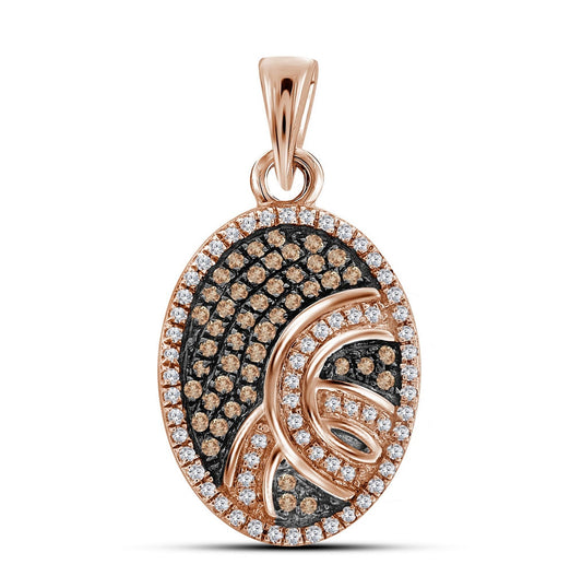 10kt Rose Gold Womens Round Red Color Enhanced Diamond Oval Pendant 1/4 Cttw