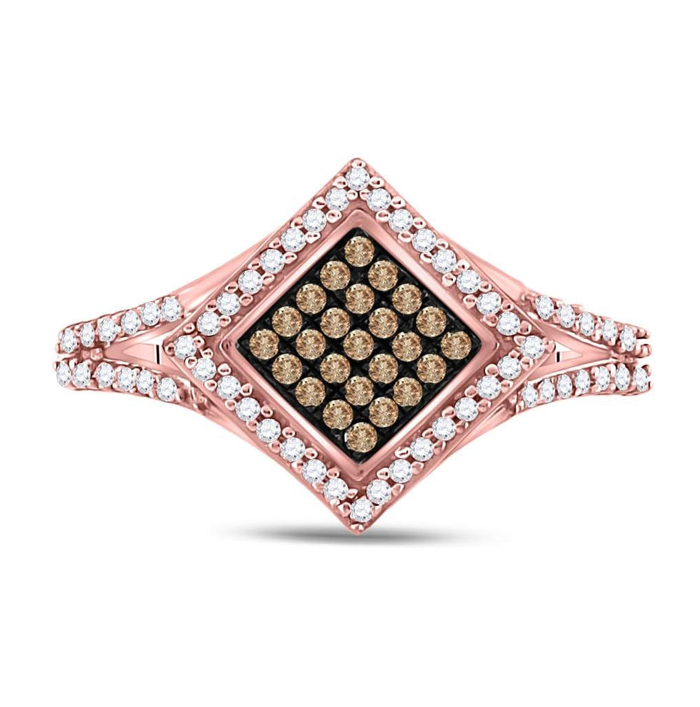 10kt Rose Gold Womens Round Red Color Enhanced Diamond Square Fashion Ring 1/3 Cttw